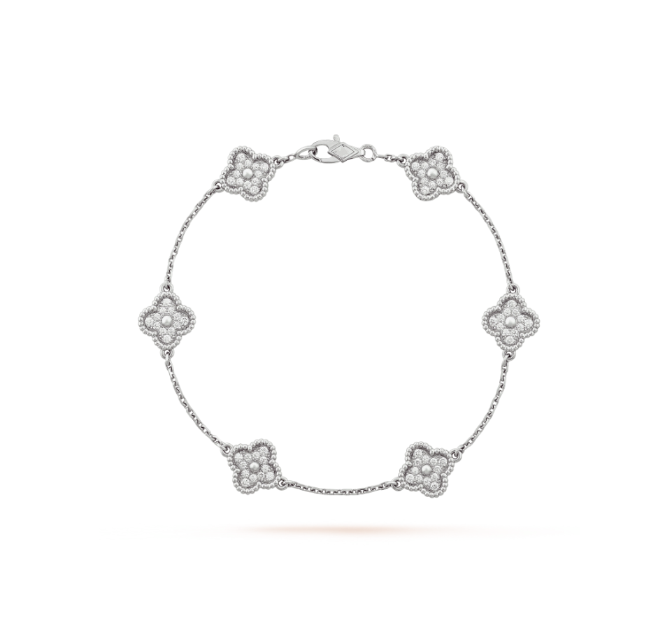 [Royal Top]CLOVER 6 MOTIF SILVER DIAMOND BRACELET
