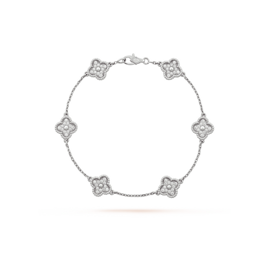 [Royal Top]CLOVER 6 MOTIF SILVER DIAMOND BRACELET