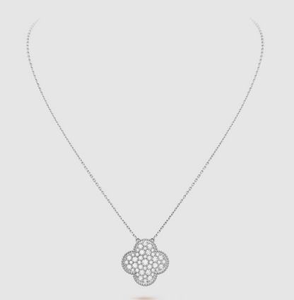[Royal Top]CLOVER 25MM LARGE PENDANT DIAMOND PAVED SILVER NECKLACE