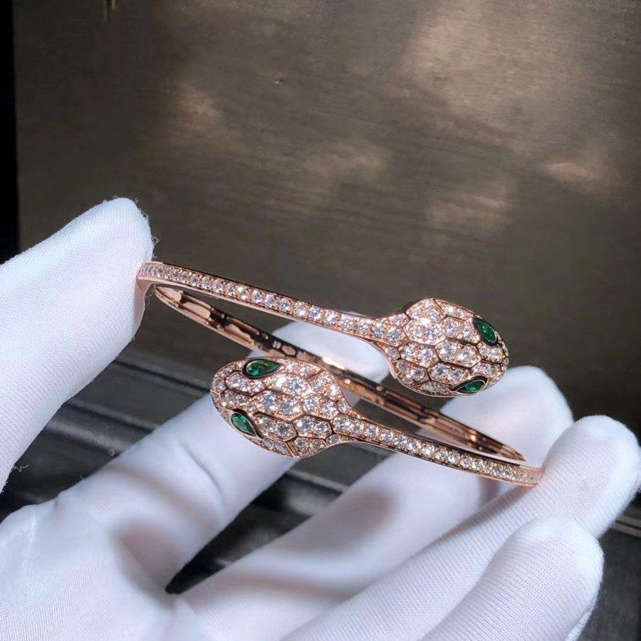 [Royal Top]SERPENTI BRACELET PINK GOLD MALACHITE DIAMOND DOUBLE SNAKE