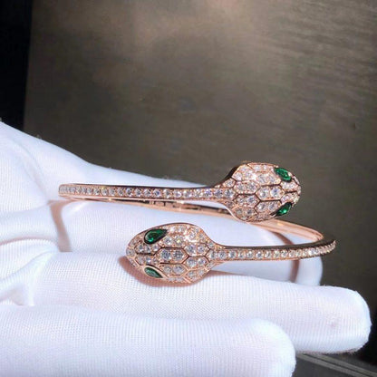 [Royal Top]SERPENTI BRACELET PINK GOLD MALACHITE DIAMOND DOUBLE SNAKE
