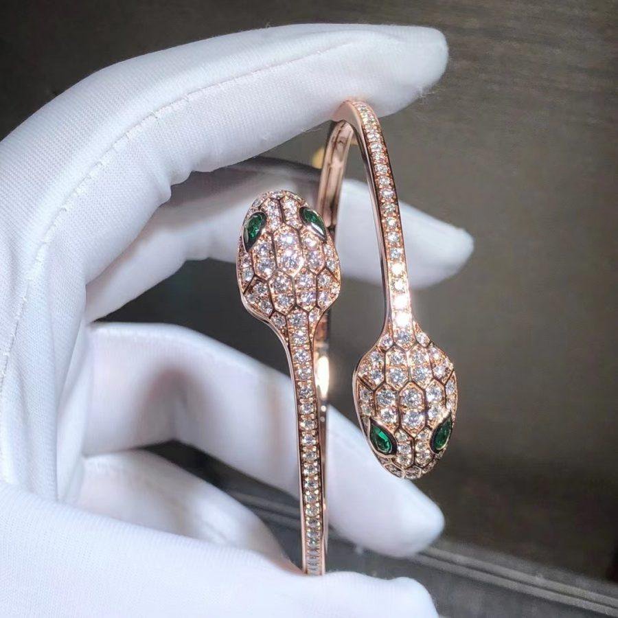 [Royal Top]SERPENTI BRACELET PINK GOLD MALACHITE DIAMOND DOUBLE SNAKE