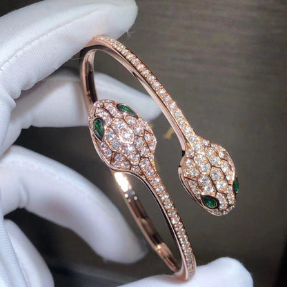 [Royal Top]SERPENTI BRACELET PINK GOLD MALACHITE DIAMOND DOUBLE SNAKE