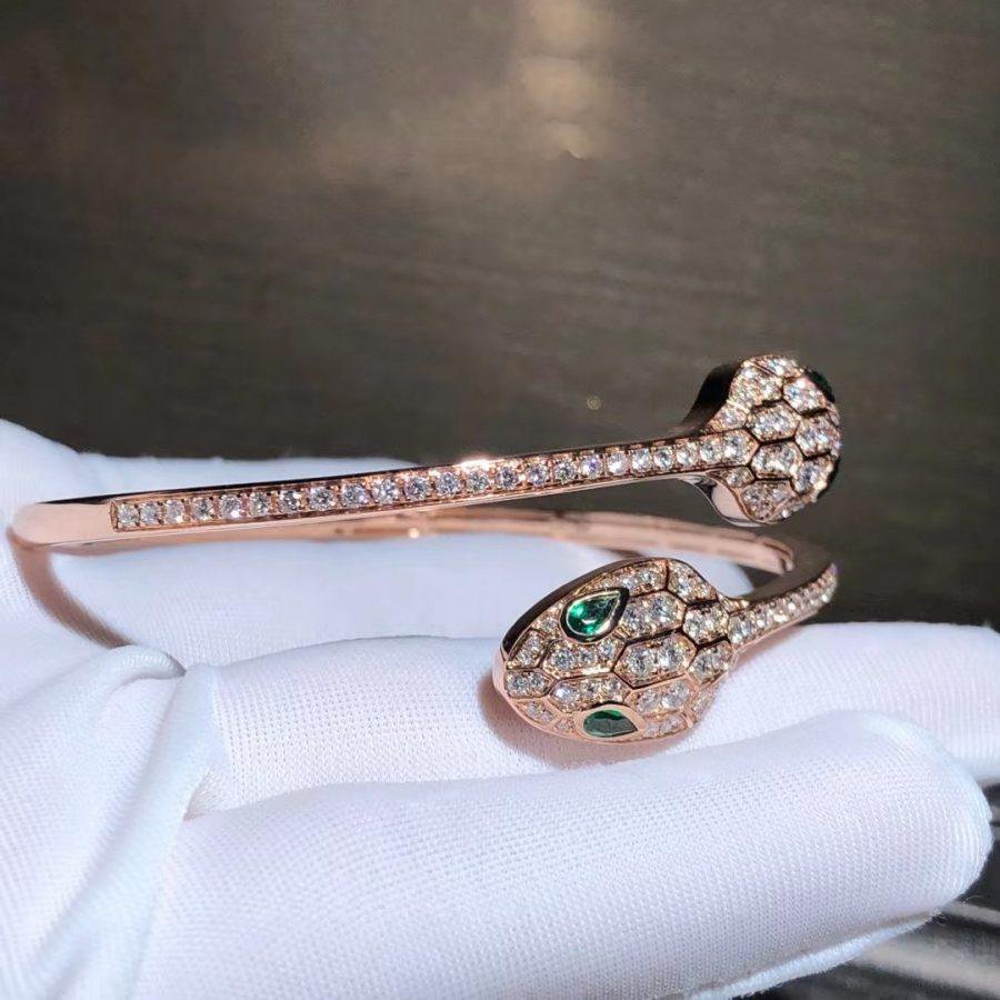 [Royal Top]SERPENTI BRACELET PINK GOLD MALACHITE DIAMOND DOUBLE SNAKE
