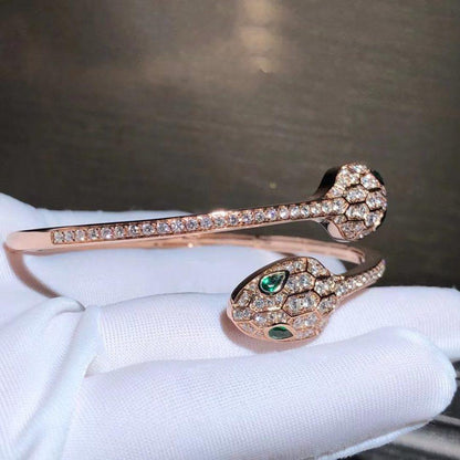 [Royal Top]SERPENTI BRACELET PINK GOLD MALACHITE DIAMOND DOUBLE SNAKE