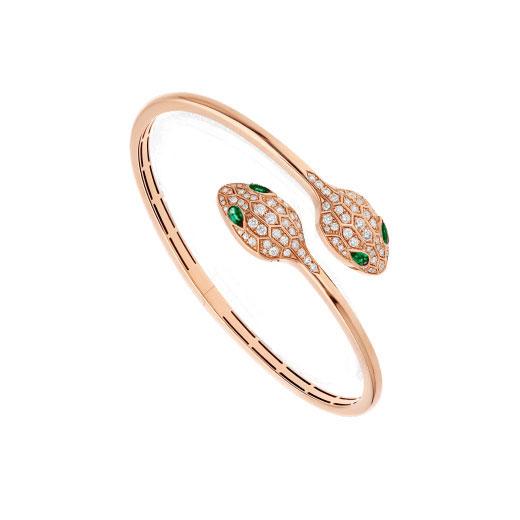 [Royal Top]SERPENTI BRACELET PINK GOLD MALACHITE DIAMOND DOUBLE SNAKE