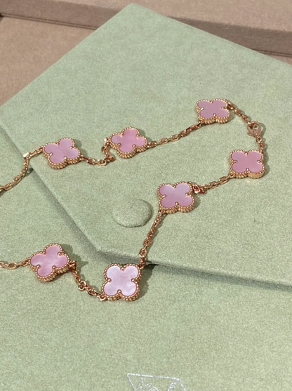 [Royal Top Jewellery] Pink Necklace with Ten Clover Designs