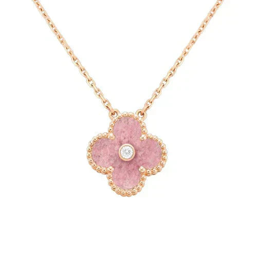 [Royal Top]CLOVER 15MM DIAMOND RHODONITE NECKLACE
