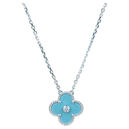 [Royal Top]CLOVER 15MM DIAMOND SVRES PORCELAIN  NECKLACE SILVER