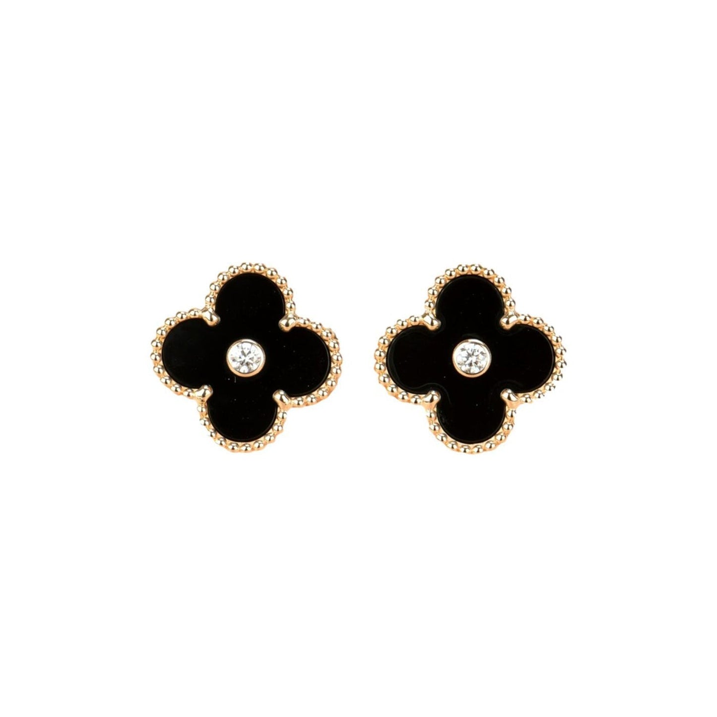 [Royal Top]CLOVER MEDIUM 1 MOTIFS ONYX DIAMOND EARRINGS