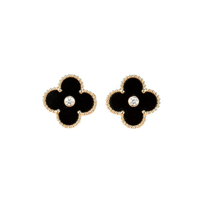 [Royal Top]CLOVER MEDIUM 1 MOTIFS ONYX DIAMOND EARRINGS