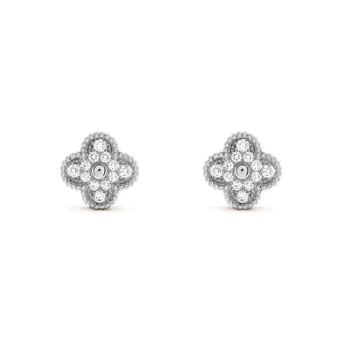 [Royal Top]CLOVER 1 MOTIFS DIAMOND STUD EARRINGS SILVER