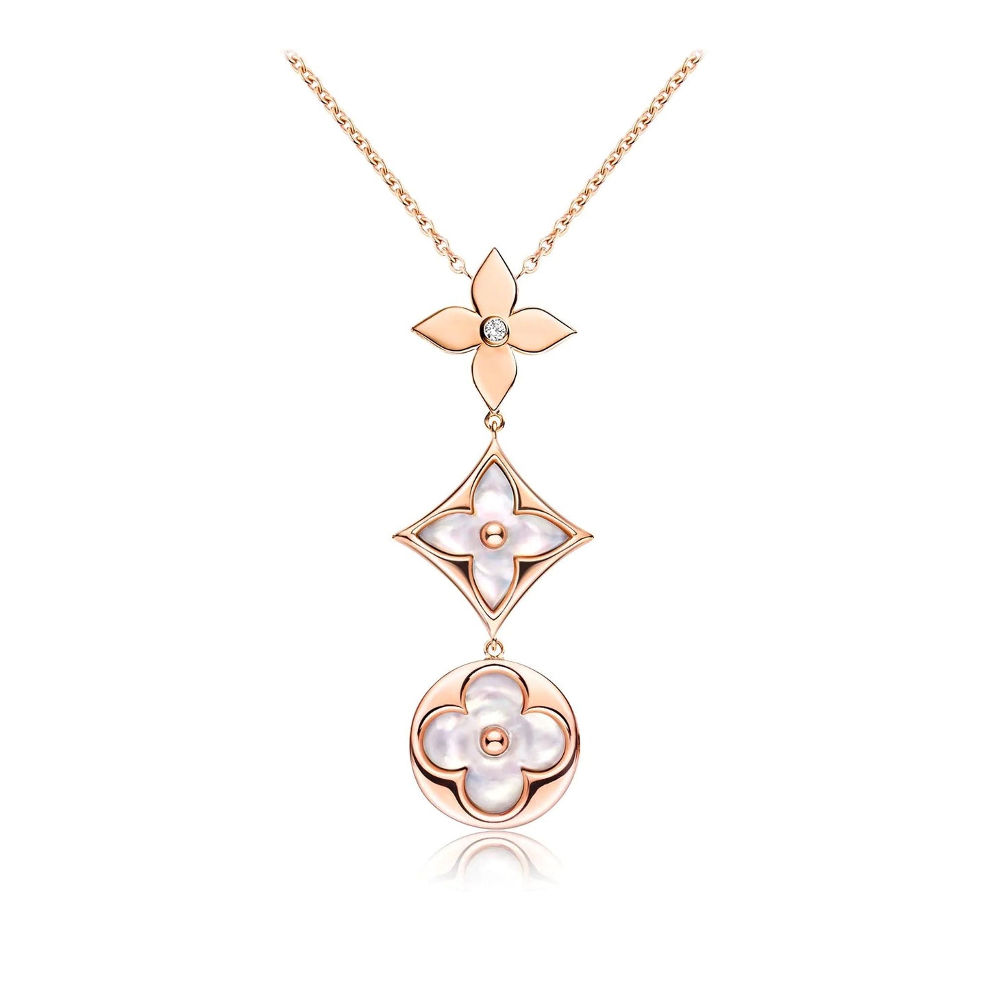 [Royal Top]COLOR BLOSSOM LARIAT NECKLACE PINK GOLD WHITE MOTHER PEARL AND DIAMOND