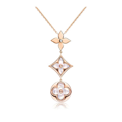 [Royal Top]COLOR BLOSSOM LARIAT NECKLACE PINK GOLD WHITE MOTHER PEARL AND DIAMOND
