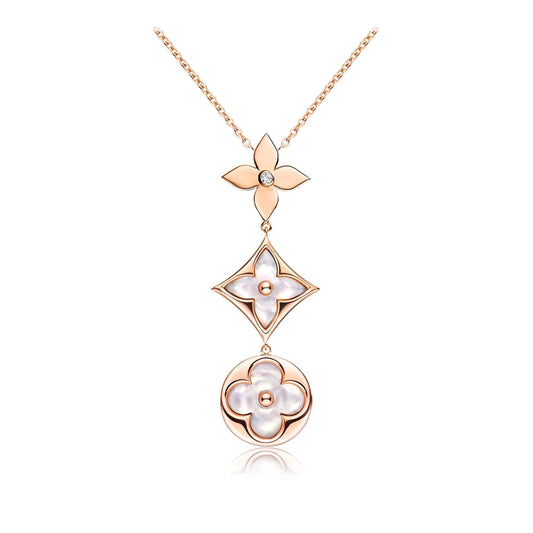 [Royal Top]COLOR BLOSSOM LARIAT NECKLACE PINK GOLD WHITE MOTHER PEARL AND DIAMOND