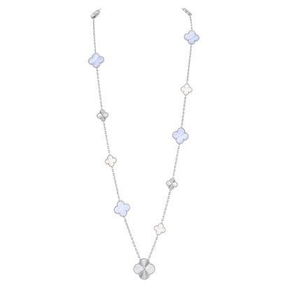 [Royal Top]DETACHABLE CLOVER 15(11+4) FLOWER SILVER NECKLACE SET