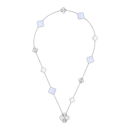 [Royal Top]DETACHABLE CLOVER 15(11+4) FLOWER SILVER NECKLACE SET