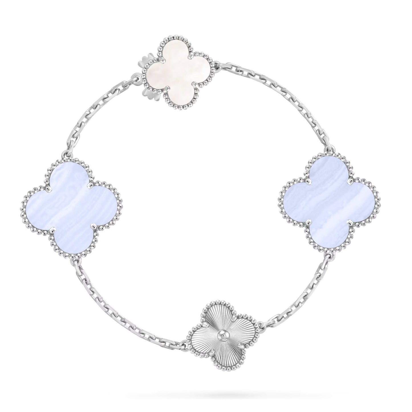 [Royal Top]DETACHABLE CLOVER 15(11+4) FLOWER SILVER NECKLACE SET