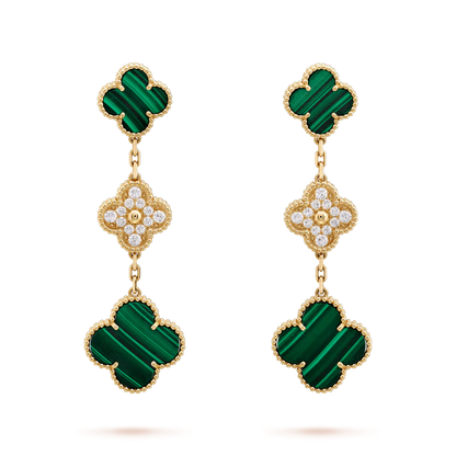 [Royal Top]CLOVER EARRINGS GOLD MALACHITE DIAMOND 3 MOTIF