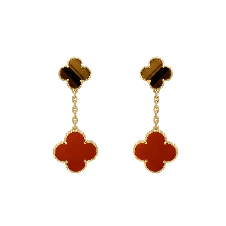 [Royal Top]CLOVER  2 MOTIF  TIGER EYE CARNELIAN EARRINGS