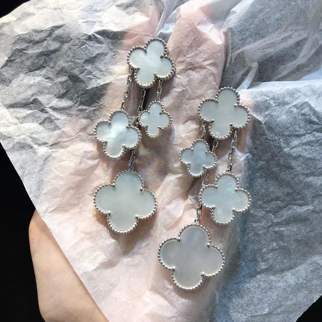 [Royal Top]CLOVER EARRINGS WHITE MOP 4 MOTIFS SILVER