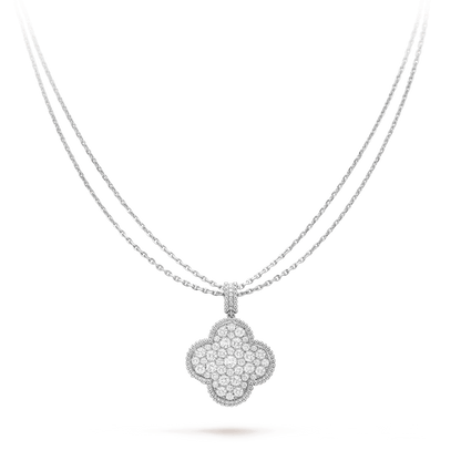 [Royal Top]CLOVER 25MM SILVER FULL DIAMOND BIG CLOVER NECKLACE