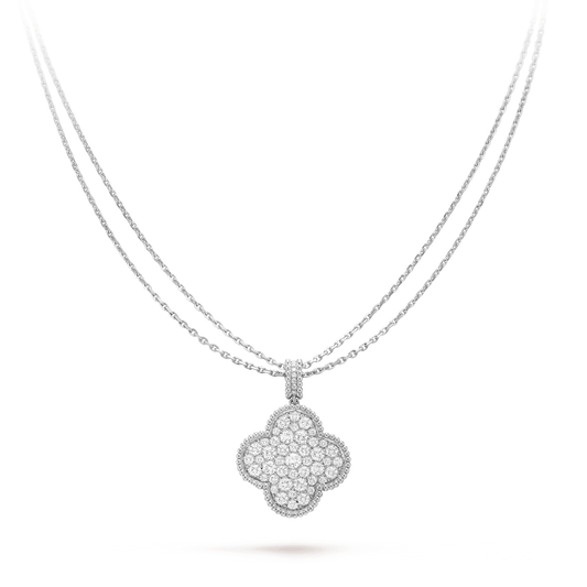 [Royal Top]CLOVER 25MM SILVER FULL DIAMOND BIG CLOVER NECKLACE