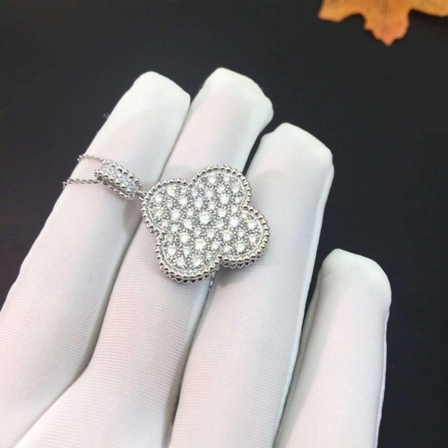 [Royal Top]CLOVER 25MM SILVER FULL DIAMOND BIG CLOVER NECKLACE