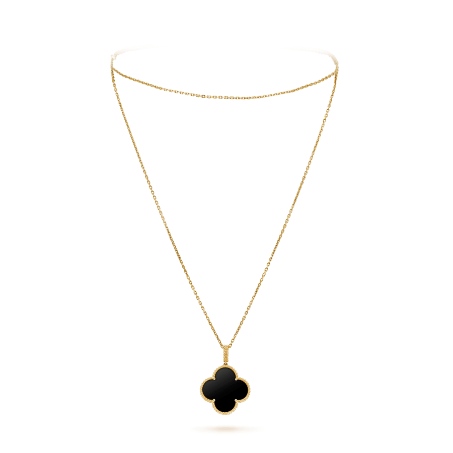 [Royal Top]CLOVER 25MM GOLD ONYX BIG CLOVER NECKLACE
