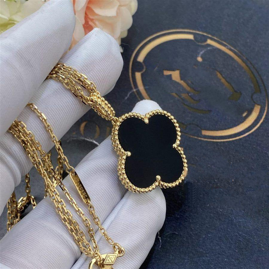 [Royal Top]CLOVER 25MM GOLD ONYX BIG CLOVER NECKLACE