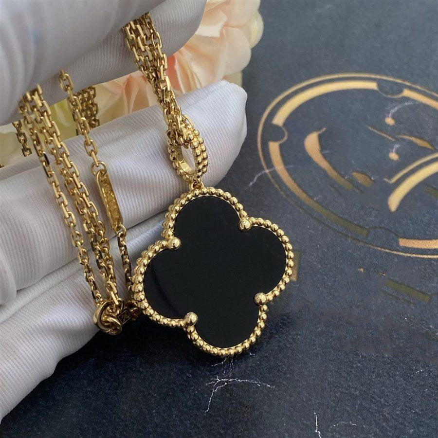 [Royal Top]CLOVER 25MM GOLD ONYX BIG CLOVER NECKLACE