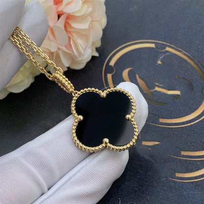 [Royal Top]CLOVER 25MM GOLD ONYX BIG CLOVER NECKLACE