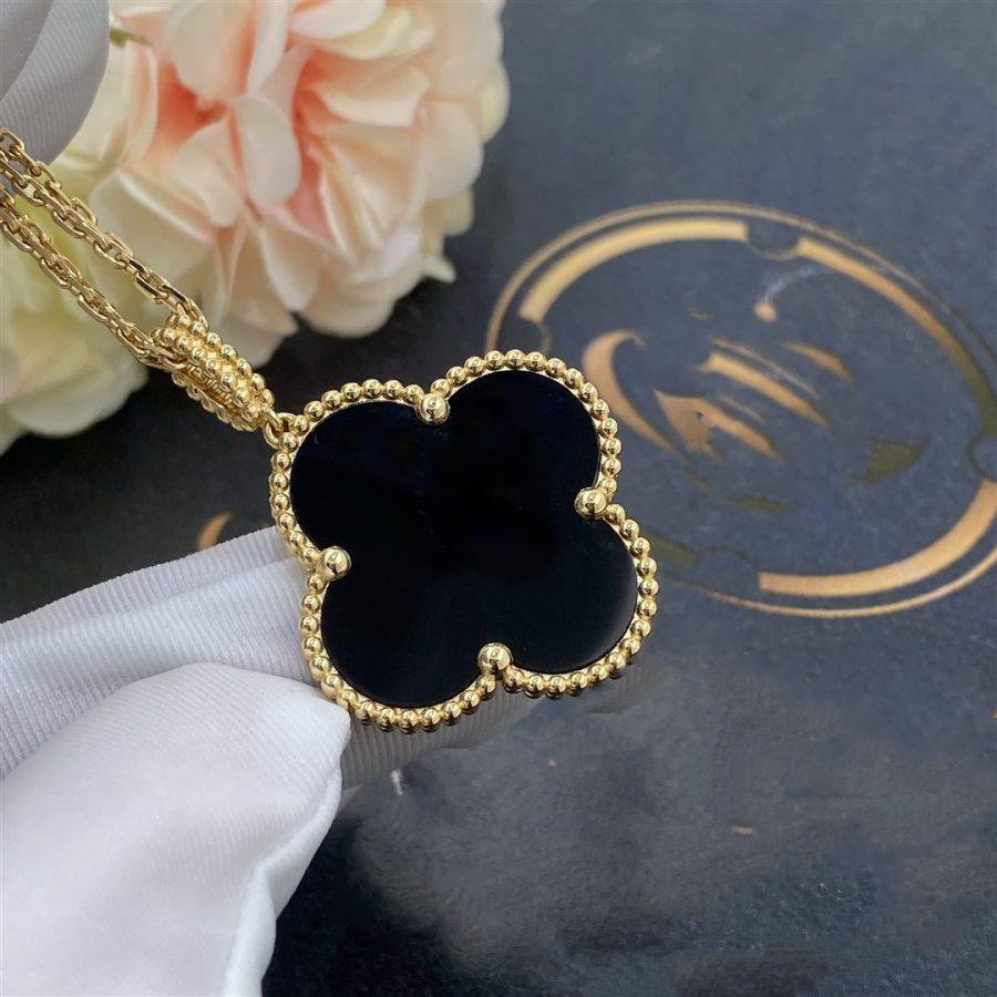 [Royal Top]CLOVER 25MM GOLD ONYX BIG CLOVER NECKLACE