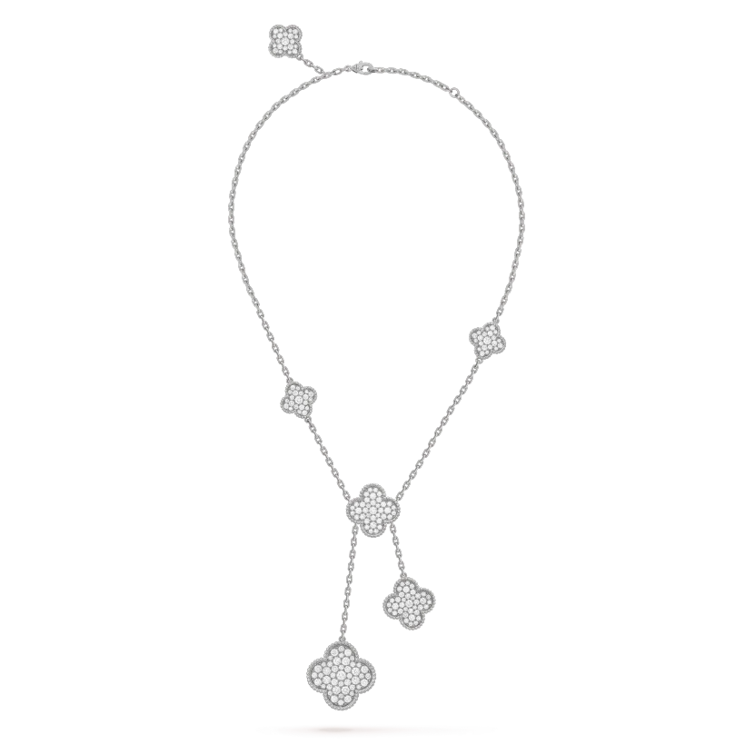[Royal Top]CLOVER 5 MOTIFS SILVER DIAMONDS NECKLACE