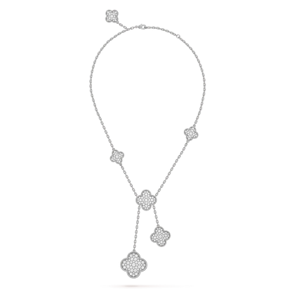 [Royal Top]CLOVER 5 MOTIFS SILVER DIAMONDS NECKLACE