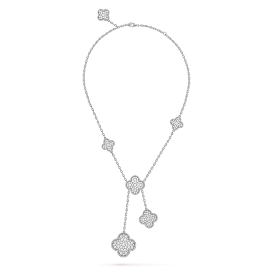 [Royal Top]CLOVER 5 MOTIFS SILVER DIAMONDS NECKLACE