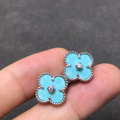 [Royal Top]CLOVER 1 DIAMOND BLUE SKY SILVER EARRINGS