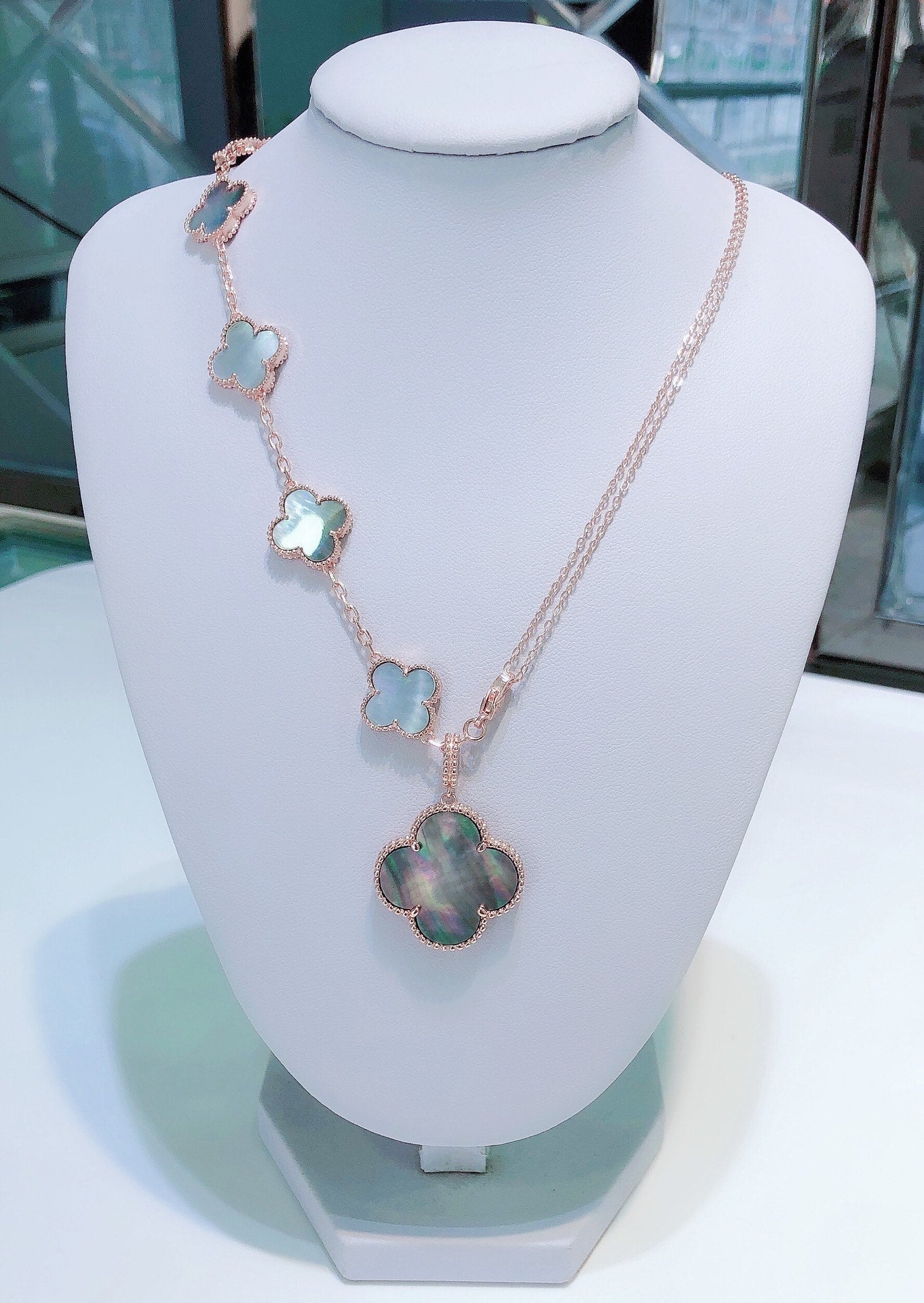 [Royal Top]COMBINED BRACELET 5 MOTIFS AND NECKLACE DARK MOP ROSE GOLD