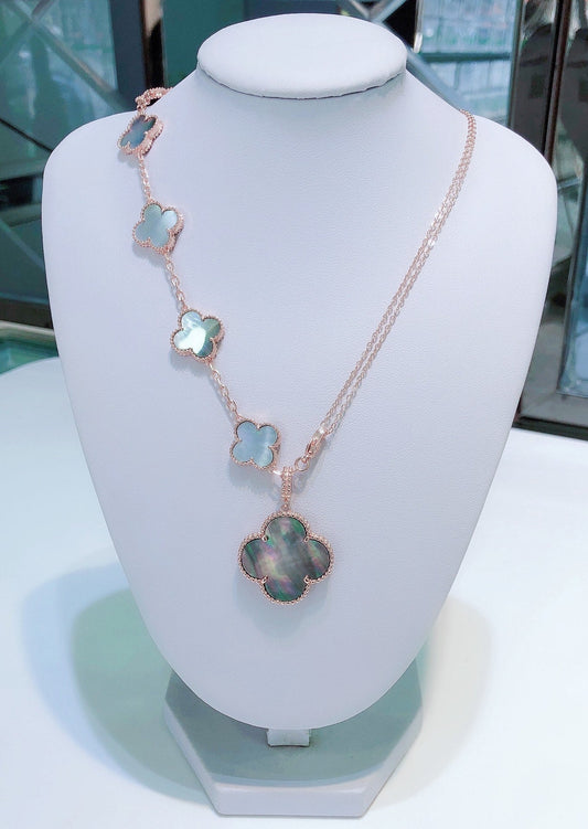[Royal Top]COMBINED BRACELET 5 MOTIFS AND NECKLACE DARK MOP ROSE GOLD