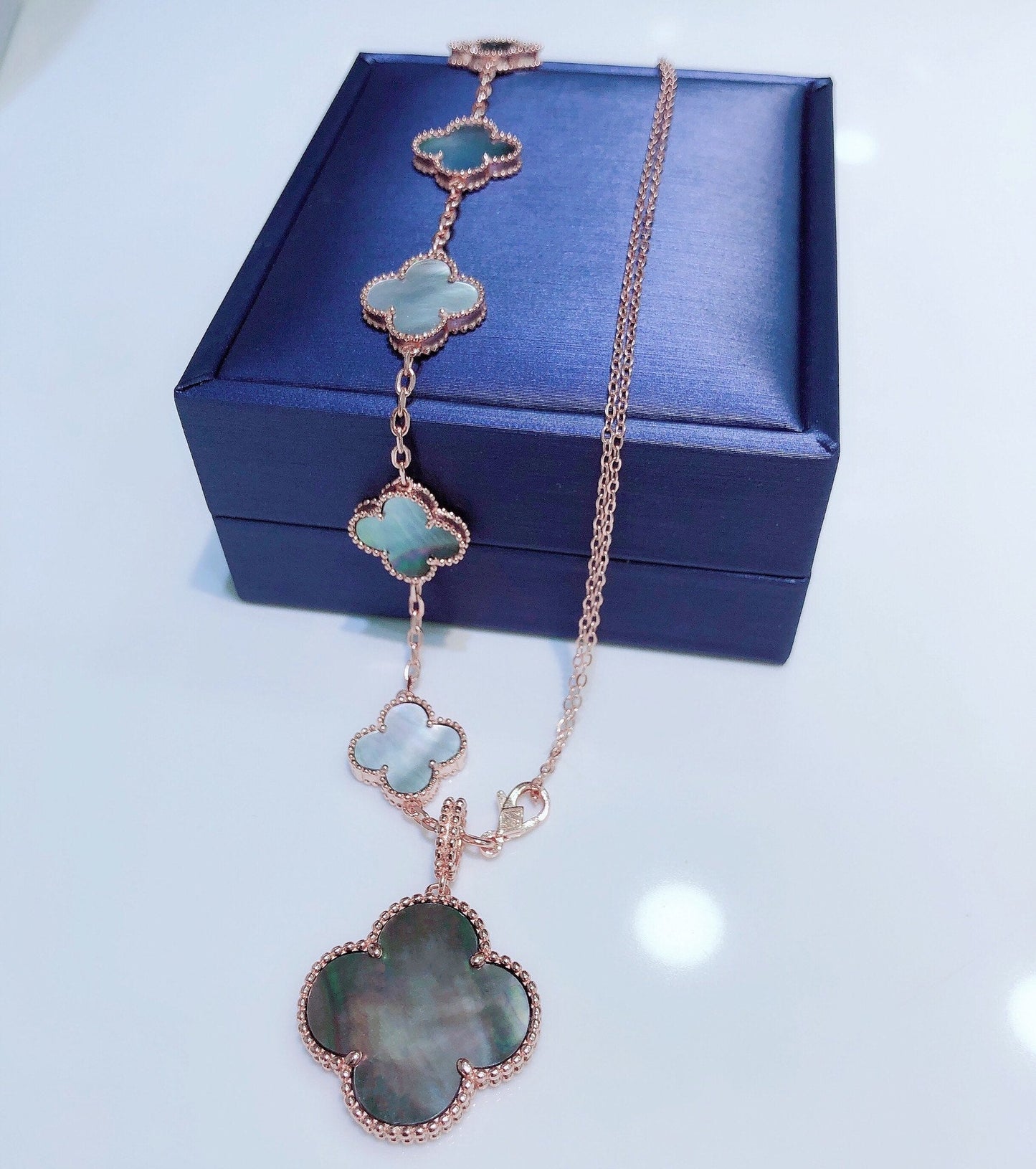 [Royal Top]COMBINED BRACELET 5 MOTIFS AND NECKLACE DARK MOP ROSE GOLD