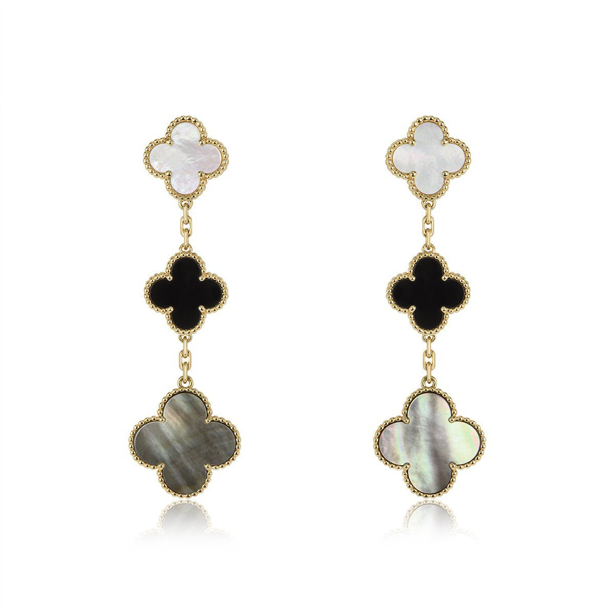 [Royal Top]CLOVER EARRINGS GOLD ONYX MOP 3 MOTIF