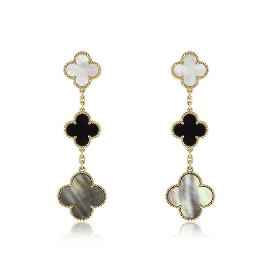 [Royal Top]CLOVER EARRINGS GOLD ONYX MOP 3 MOTIF