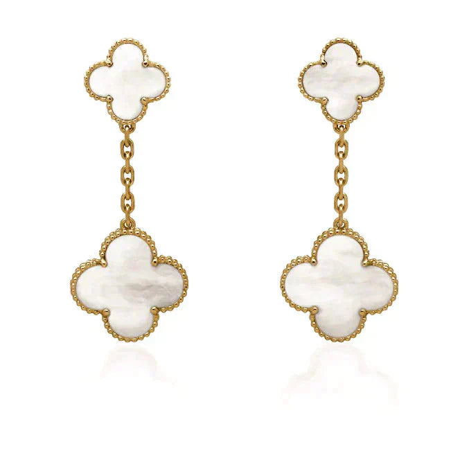 [Royal Top]CLOVER 2 MOTIF WHITE MOP EARRINGS