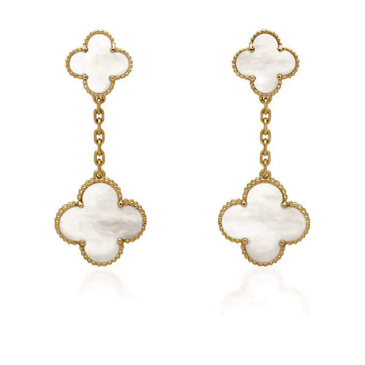 [Royal Top]CLOVER 2 MOTIF WHITE MOP EARRINGS