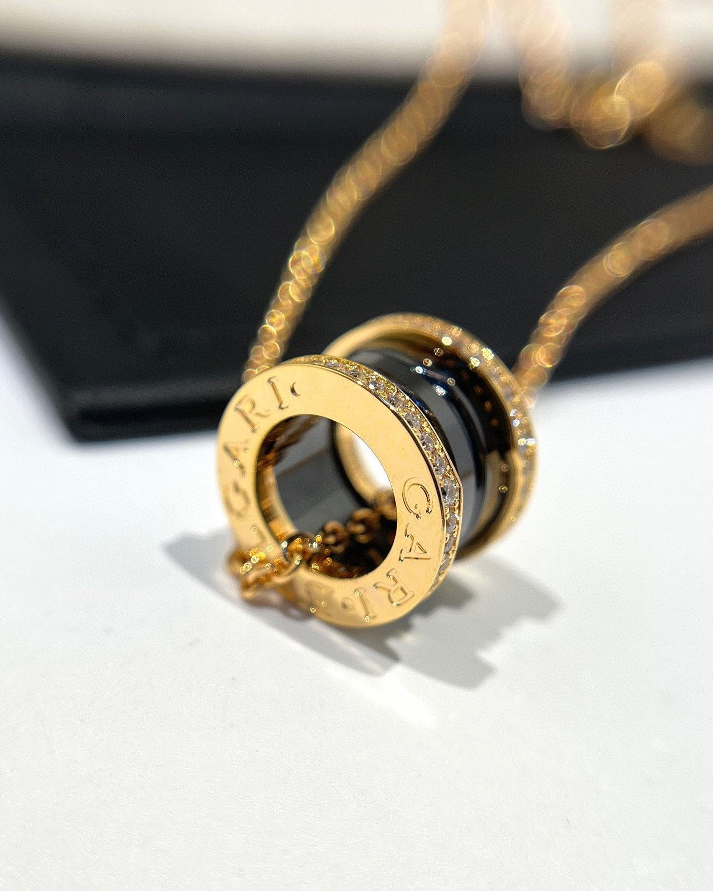 [Royal Top]ZERO 1 BLACK CERAMIC DIAMOND PINK GOLD NECKLACE